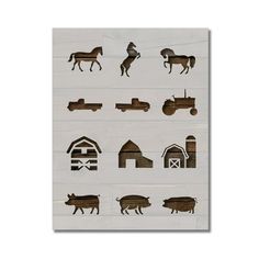 an image of farm animals cut out on paper with the silhouettes of horses and barns