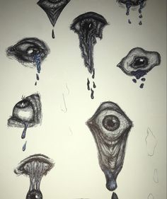 several drawings of different shapes and sizes of eyes with drops of water coming out of them