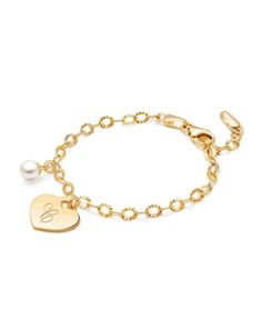 A classic charm bracelet is an exquisite keepsake she will want to wear everyday and treasure forever. This bracelet is extendable and can be clasped anywhere on the chain, allowing your little girl to wear it comfortably now with room to grow. Engraved Initials, Gold C, Gold G, Big Kid, Big Kids, Jewelry Art, Diy Jewelry, To Grow, Initials