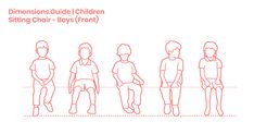 an image of children standing in line with the text dimensionss guide children sitting chair boys front