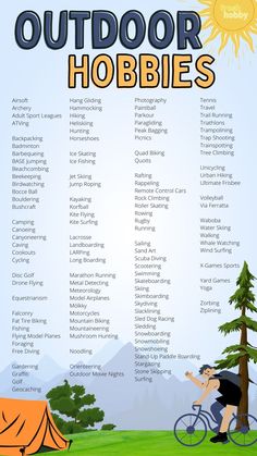 an outdoor hobie's guide to camping in the mountains and trees, with text overlaying it