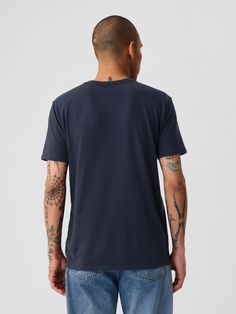 Jersey Crewneck T-Shirt | Gap Gap Cotton T-shirt With Crew Neck, Navy Relaxed Fit T-shirt With Graphic Print, Gap Casual Relaxed Fit T-shirt, Navy Crew Neck Graphic Tee, Gap Short Sleeve Graphic T-shirt, Gap Short Sleeve Graphic Print T-shirt, Gap Relaxed Fit Top With Graphic Print, Gap Graphic Print T-shirt, Gap Relaxed Fit Graphic Print Top