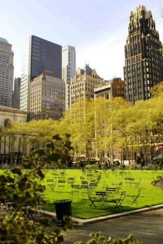 an empty park in the middle of a city