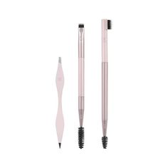 Step up your brow game with the Real Techniques Brow Shaping Set. This set has 3 dual-ended tools for endless brow grooming. The set includes the Dual-Sided Angled + Pointed Tweezers, Dual-Ended 601 Brow Spoolie + 602 Flat Brow Brush, and the Dual-Ended 604 Micropaddle + 603 Precision Brow Spoolie. You get 6 unique tools in this 3-piece set, so its perfect for traveling or keeping in your at-home makeup set. The Brow Shaping Kit covers the full grooming routine including all the tools needed to Eyebrow Brush And Gel, Real Techniques Brushes Set Eye, Kit Design, Brow Routine, Travel Size Makeup Brushes, Feather Brows, Pink Makeup Brush Set, Real Techniques Brushes, 13 Pcs Makeup Brush