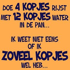 an orange poster with blue writing on it that says, do 4 kopes rust met 12 kopes water in de pan