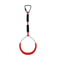 a red and black leash with a hook on it