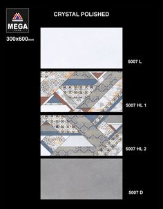 three different types of mosaic tiles are shown in this graphic style, with the words crystal polished