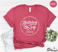 Birthday Trip Shirt, Group Birthday Trip Shirt, Warning Birthday Trip 2024 In Progress Shirt, Birthday Shirt, Birthday Squad Travel Shirt  HOW TO ORDER  1-Choose your t-shirt size. 2-Choose your t-shirt color. 3-Type your design color (BLACK or WHITE) 4-Select the quantity, 5- Click Add To Cart. For multiple items go back to the listing and repeat the steps.  CARE INSTRUCTIONS  Wash item inside out in cold water Do not bleach Do not dry clean Do not iron directly on the design. *Please aware that Unisex t-shirts are short-sleeved tees *We use Bella + Canvas 3001 premium t-shirts which have a soft and light feel, It's very comfy and with its unisex sizing it's perfect for both men and women. *BRAND & MATERIAL: Bella + Canvas - Unisex Short Sleeve Jersey Tee - 3001 A&BDesignn Tees are made w Cruise Shirts, Birthday Trip, Travel Shirt, Branding Materials, Adulting Shirts, Travel Shirts, Birthday Shirt, Jersey Tee, 40th Birthday