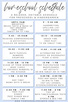 the back to school schedule is shown in blue and white