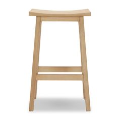 a wooden stool on a white background with the seat up and one leg down, it is