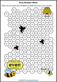 a bee themed number maze with bees on it