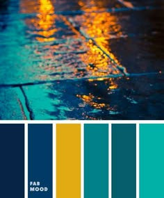 the color scheme is blue, yellow and green with an image of rain on it