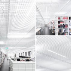 the inside of a library with bookshelves and shelves