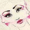 a drawing of a woman's face with pink lipstick