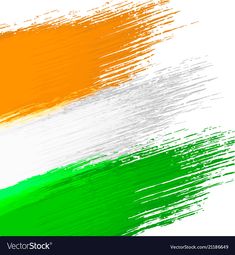 the flag of india painted in colors of green, white and orange with brush strokes