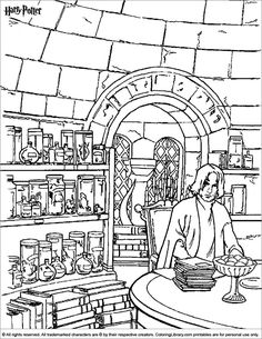 harry potter coloring pages for kids and adults to color on the shelf in front of him