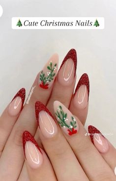 Holiday Glam Nails, Christmas Pearl Nails, Miseltoe Nails, Christmas Nails 2023 Almond, Holly Berry Nails, Holiday Nails Acrylic, December Nails, Christmas Gel Nails, Christmas Nails Acrylic