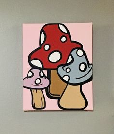 a painting of mushrooms on a pink background