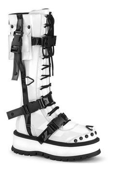 Hologram Shoes, Emo Boots, White Platforms, Demonia Boots, High Platform Boots, Knee High Platform Boots, Alternative Shoes, Demonia Shoes, Knee Boot