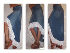 three pictures of a woman's legs in high - waisted jeans with ruffles