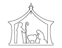 the nativity scene is outlined in black and white