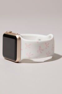 Bow Smart Watch Band in Ivory & Pink Apple Watch Bands Preppy, Apple Watch Bands Pink, Pink And White Accessories, Cute Christmas Wishlist Ideas, Preppy Apple Watch Bands, Apple Watch Bands Aesthetic, Aesthetic Christmas List, Bow Things, Apple Watch Aesthetic