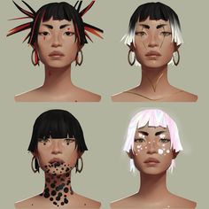 four different angles of the same woman's face with hair and piercings on her head