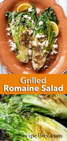 grilled romaine salad with feta cheese on top