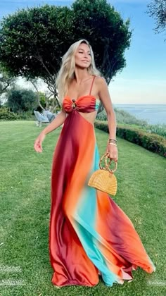 dress tiedye Barcelona Wedding Guest Outfit, Bright Color Wedding Guest Dress, Tropical Chic Wedding Outfit, Island Formal Wedding Attire, Sunset Dress Code, Hawaiian Wedding Guest Dress, Summer Beach Party Dress, Beach Chic Wedding Guest Attire, Greek Wedding Guest Outfit