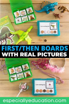 the first / then boards with real pictures are great for kids to practice their reading skills