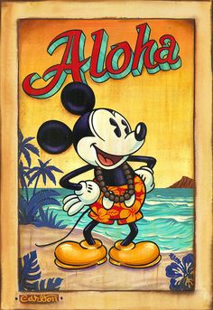 a mickey mouse with the name aloha on it's face and feet