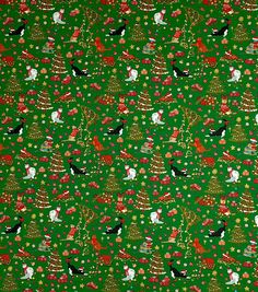 a green background with christmas trees and birds on it's sides, all in different colors