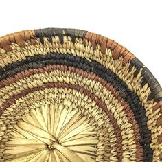 a close up of a woven basket on a white background