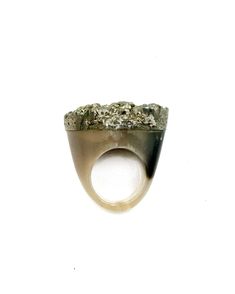 Genuine Pyrite Gemstone Responsibly sourced horn 1 1/4" x 1 1/8" Size 5.5 Large statement scale NEST Jewelry website exclusive Jewelry Website, Druzy, Statement Ring, Horn, Statement Rings, Blonde, Gemstones, Ring