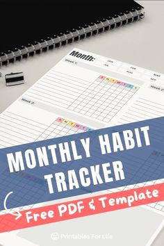 the free printable habit tracker is on top of a desk with pens and notebooks