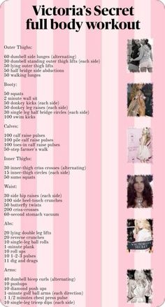 the victoria's secret full body workout list is shown in pink and white stripes