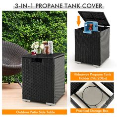 outdoor patio side table with storage box and 3 - in - 1 propane tank cover