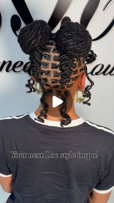 Renee |Hairstylists|Ukhair🇬🇧🇯🇲 on Instagram: "Buns and curls for the girls 🥰  What do you guys think about this cute Loc style combo?  I Love everything about this look and had fun creating it too.  Need help deciding your next look? 🔗 in bio 👆🏾we can decide together.  💎A Luxury service awaits you! Treat yourself.  #womenlocstyles #womenwithlocs #locbuns #loccurls #locmaintenance #londonlocs #explorepage #locjourney #loclife #locqueen" Loc Styles With Two Buns, Cute Hairstyles For Long Locs, Loc Space Bun Styles, 2 Ponytail Loc Styles, Space Buns Loc Style, Loc Bun Styles Black Women, Women Dreads Black Hairstyles, Mohawk Loc Styles Black Women, Loc Hairstyles For Kids