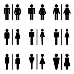 black and white silhouettes of men and women on the bathroom floor royalty illustration stock images