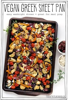 an overhead view of a vegetarian sheet pan