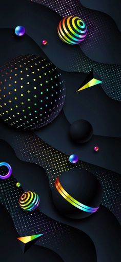 an abstract background with different shapes and colors on it, including dots and circles in the center