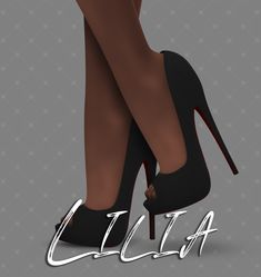 a woman's legs wearing high heels with the word clia on it in front of her