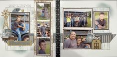 an open scrapbook with pictures of men and women