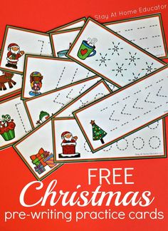 free christmas pre - writing practice cards for kids