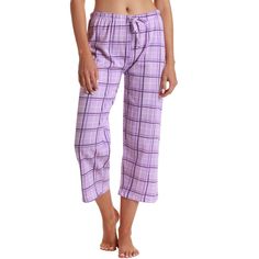 TREAT EVERY NIGHT TO A TOUCH OF FUN AND COMFORT Total Comfort Transform any evening into a remarkably comfy affair with our cotton capri pajama pants! Made using 100% cotton, these sleeping bottoms are supremely soft, comfortably breathable to keep you nice and cool, and completely non-irritating thanks to the jersey knit fabric. And weve designed them in seven sizes to complement your shape. So whether youre beautifully big, prettily petite, or somewhere in between, youll find perfect-fitting P Female Features, Soft Pajama Pants, Cotton Pajamas Women, Cotton Pajama Pants, Womens Pjs, Womens Pajamas Pants, Soft Pajamas, Cute Pajamas, Purple Plaid