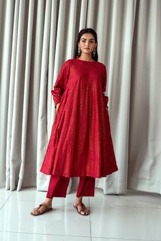 Cranberry Red Kurta Set at Kamakhyaa by Taro. This item is Bahaar Taro, Best Selling, Evening Wear, Handwoven cotton, Indian Wear, Indo-Western, July Sale, July Sale 2023, Kurta Pant Sets, Natural, Red, Relaxed Fit, Textured, Womenswear Red Kurti Design, Red Kurta Set, Designer Kurta Sets For Women, डिजाइनर कपड़े, Red Kurta, Simple Kurta Designs, Simple Kurti Designs, Designer Kurta, Pakistani Fashion Casual