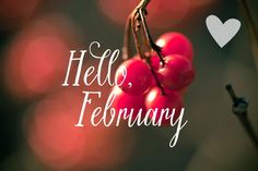 a close up of a bunch of berries with the words hello, february on it