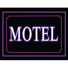 the word motel in purple and pink on a black background