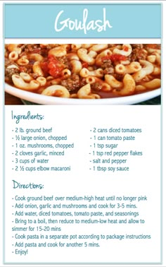 a recipe for pasta with meat and sauce