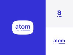 the logo for an app called atom, which is designed in blue and white